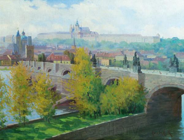 Stanislav Feikl View of Prague Castle over the Charles Bridge by Czech painter Stanislav Feikl Spain oil painting art